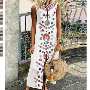 Floryday white sleeveless maxi dress with embroidery Medium